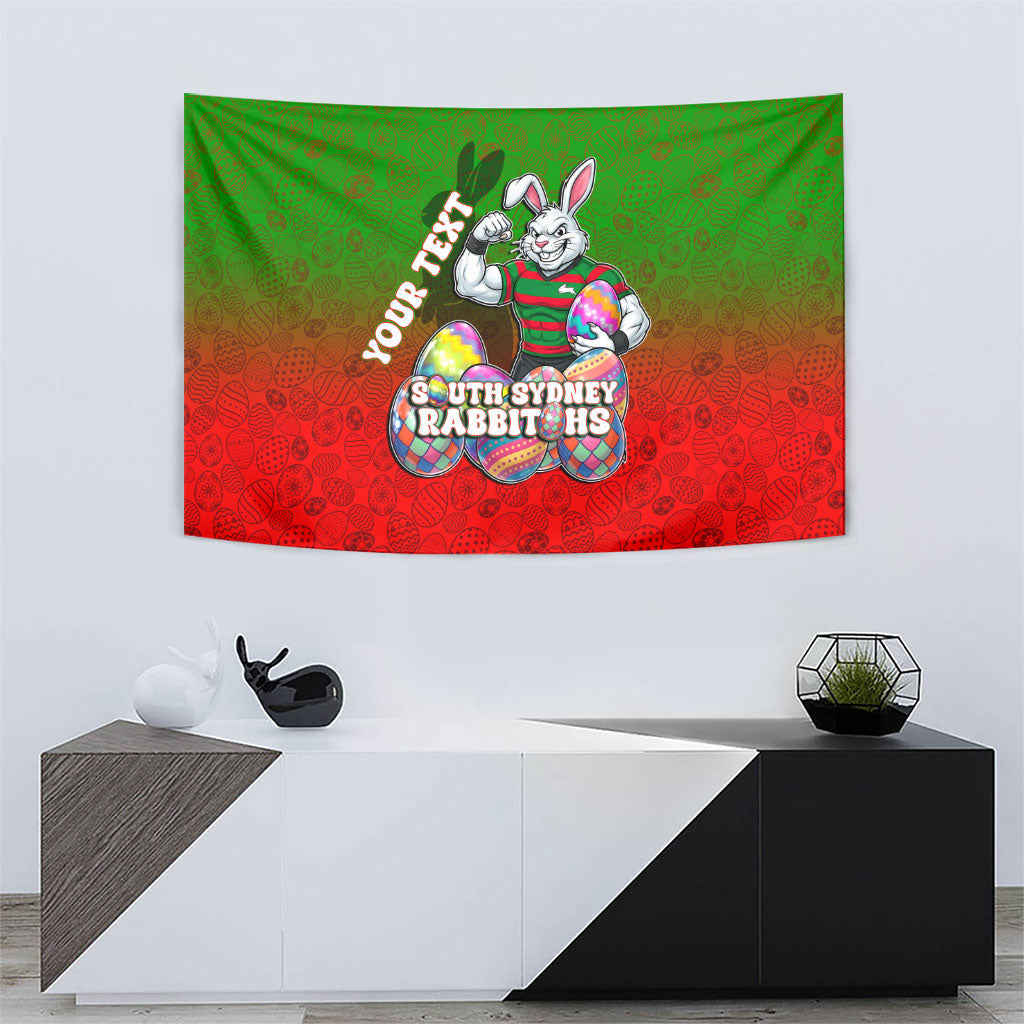 Personalized South Sydney Rabbitohs Tapestry Easter Mascot - Colorful Eggs Cartoon Style