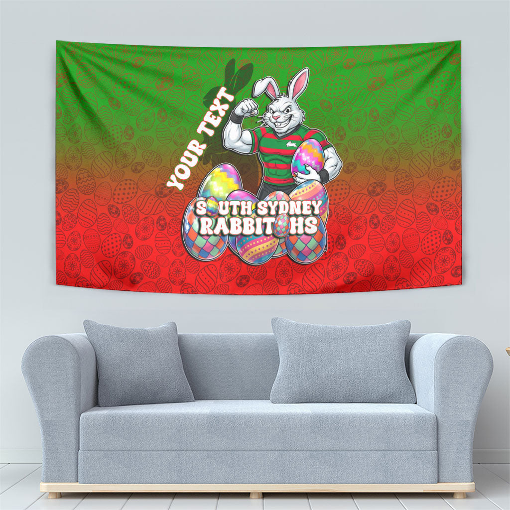 Personalized South Sydney Rabbitohs Tapestry Easter Mascot - Colorful Eggs Cartoon Style