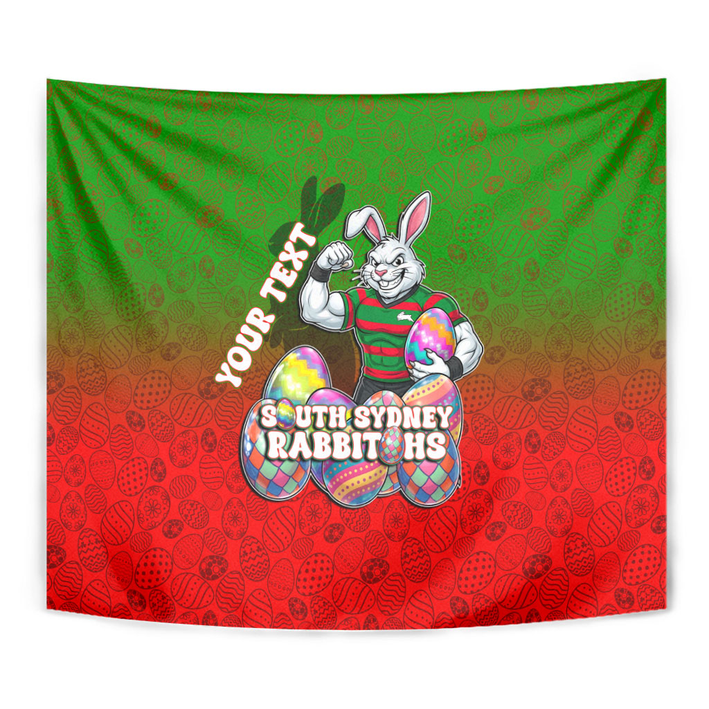 Personalized South Sydney Rabbitohs Tapestry Easter Mascot - Colorful Eggs Cartoon Style