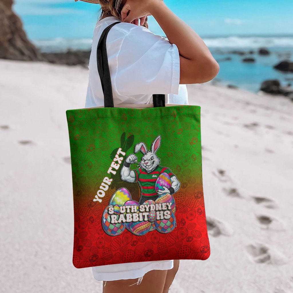 Personalized South Sydney Rabbitohs Tote Bag Easter Mascot - Colorful Eggs Cartoon Style
