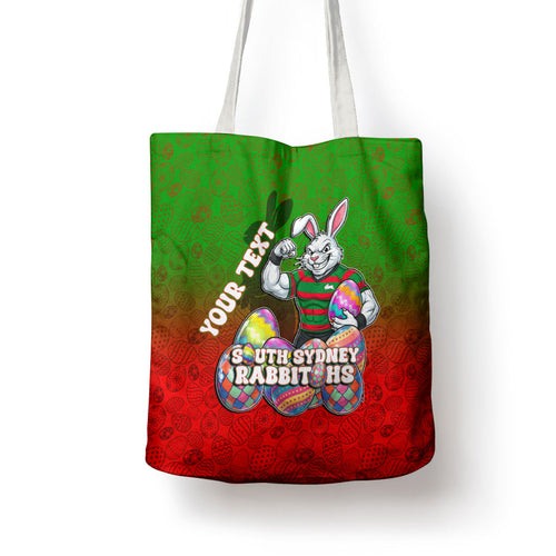 Personalized South Sydney Rabbitohs Tote Bag Easter Mascot - Colorful Eggs Cartoon Style