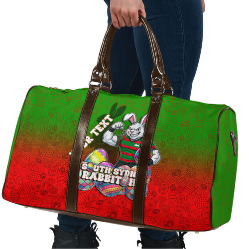 Personalized South Sydney Rabbitohs Travel Bag Easter Mascot - Colorful Eggs Cartoon Style