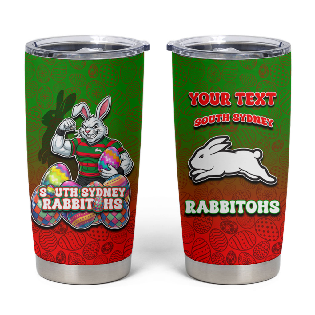 Personalized South Sydney Rabbitohs Tumbler Cup Easter Mascot - Colorful Eggs Cartoon Style