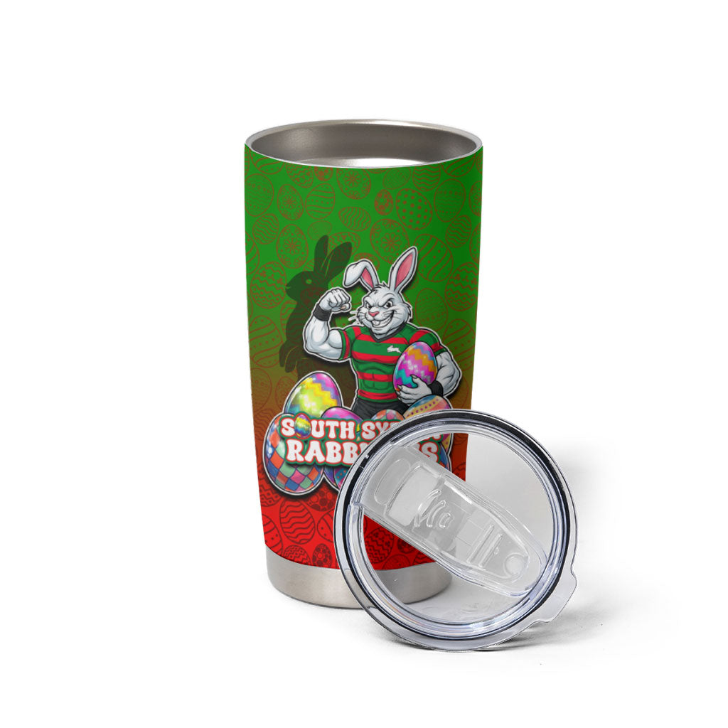 Personalized South Sydney Rabbitohs Tumbler Cup Easter Mascot - Colorful Eggs Cartoon Style