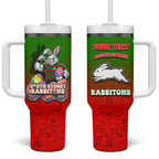 Personalized South Sydney Rabbitohs Tumbler With Handle Easter Mascot - Colorful Eggs Cartoon Style