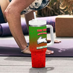 Personalized South Sydney Rabbitohs Tumbler With Handle Easter Mascot - Colorful Eggs Cartoon Style