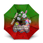 Personalized South Sydney Rabbitohs Umbrella Easter Mascot - Colorful Eggs Cartoon Style