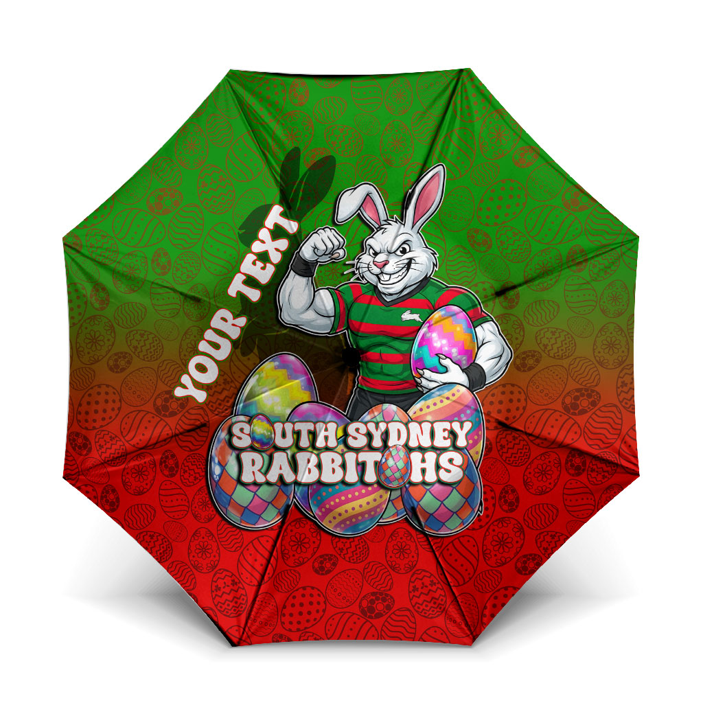 Personalized South Sydney Rabbitohs Umbrella Easter Mascot - Colorful Eggs Cartoon Style