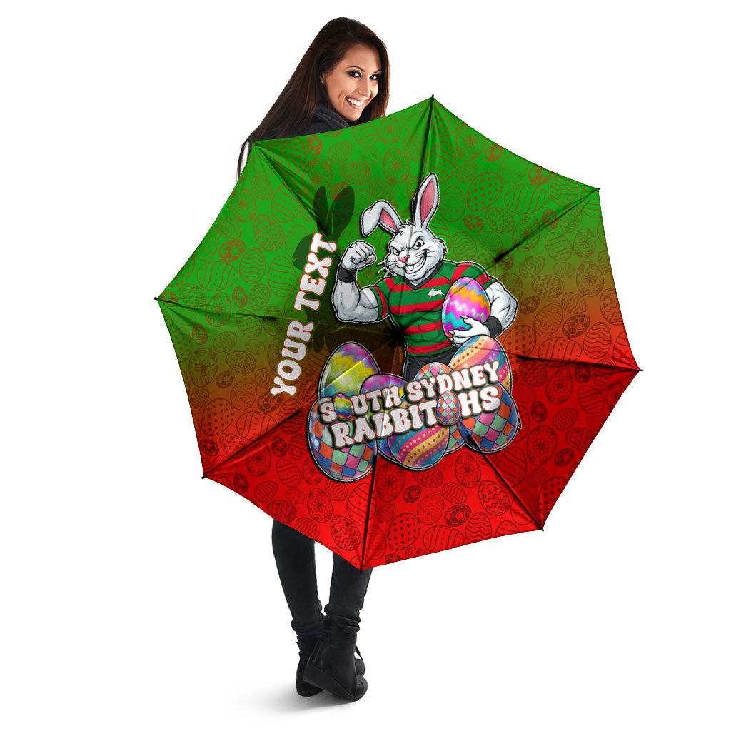 Personalized South Sydney Rabbitohs Umbrella Easter Mascot - Colorful Eggs Cartoon Style