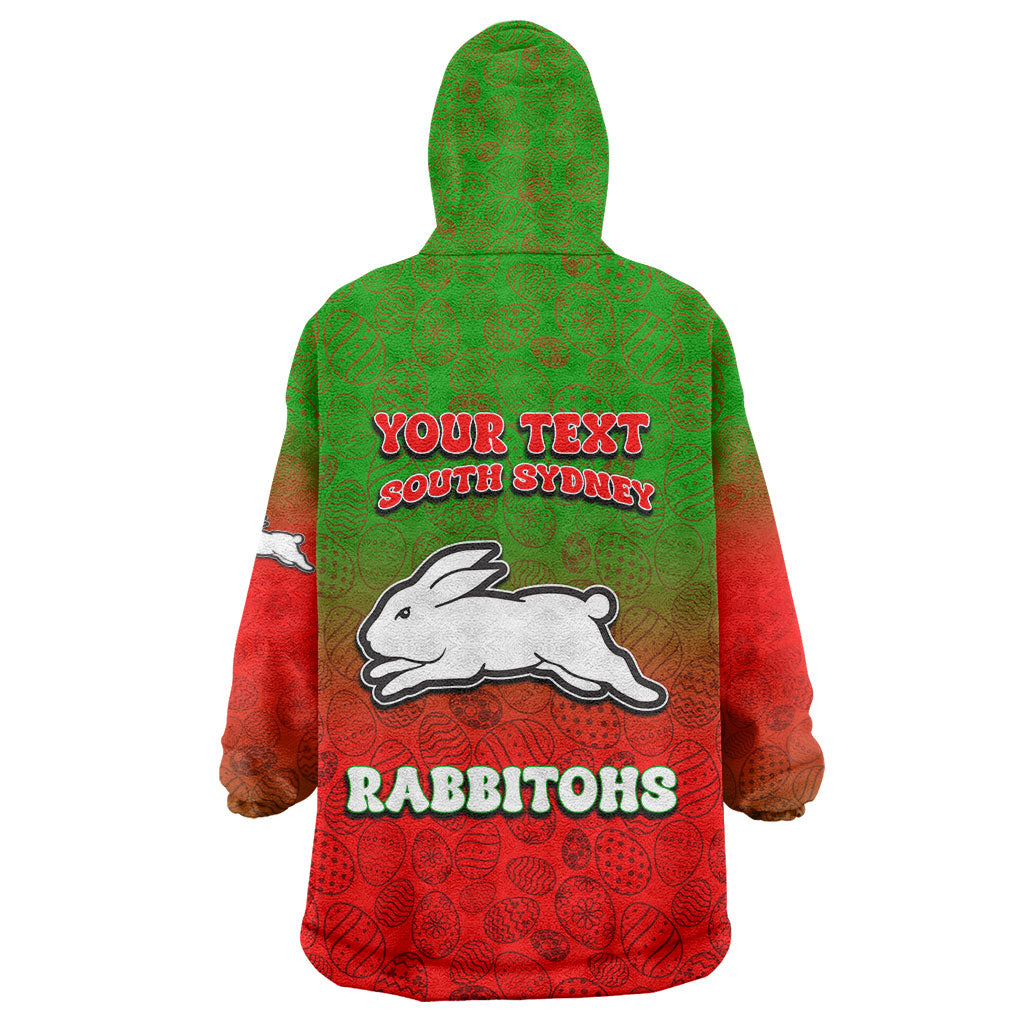 Personalized South Sydney Rabbitohs Wearable Blanket Hoodie Easter Mascot - Colorful Eggs Cartoon Style