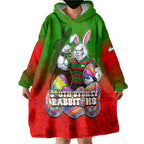 Personalized South Sydney Rabbitohs Wearable Blanket Hoodie Easter Mascot - Colorful Eggs Cartoon Style