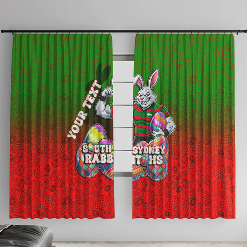 Personalized South Sydney Rabbitohs Window Curtain Easter Mascot - Colorful Eggs Cartoon Style