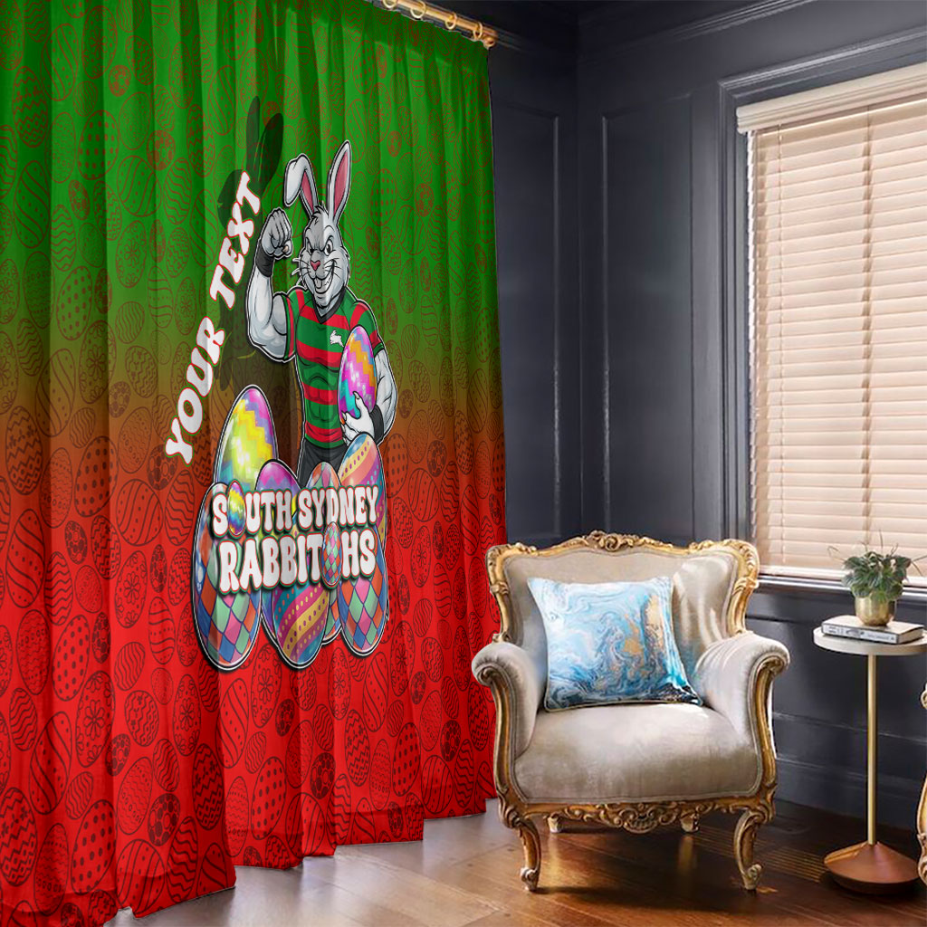 Personalized South Sydney Rabbitohs Window Curtain Easter Mascot - Colorful Eggs Cartoon Style