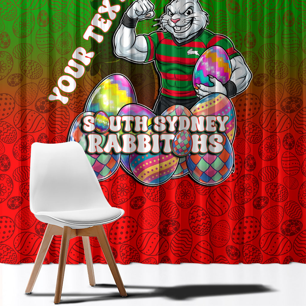 Personalized South Sydney Rabbitohs Window Curtain Easter Mascot - Colorful Eggs Cartoon Style