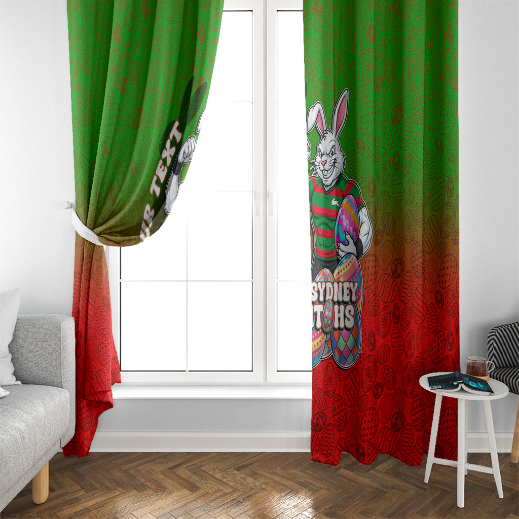 Personalized South Sydney Rabbitohs Window Curtain Easter Mascot - Colorful Eggs Cartoon Style