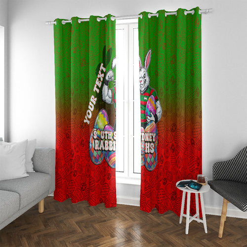 Personalized South Sydney Rabbitohs Window Curtain Easter Mascot - Colorful Eggs Cartoon Style