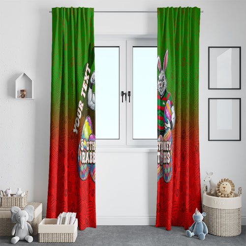 Personalized South Sydney Rabbitohs Window Curtain Easter Mascot - Colorful Eggs Cartoon Style