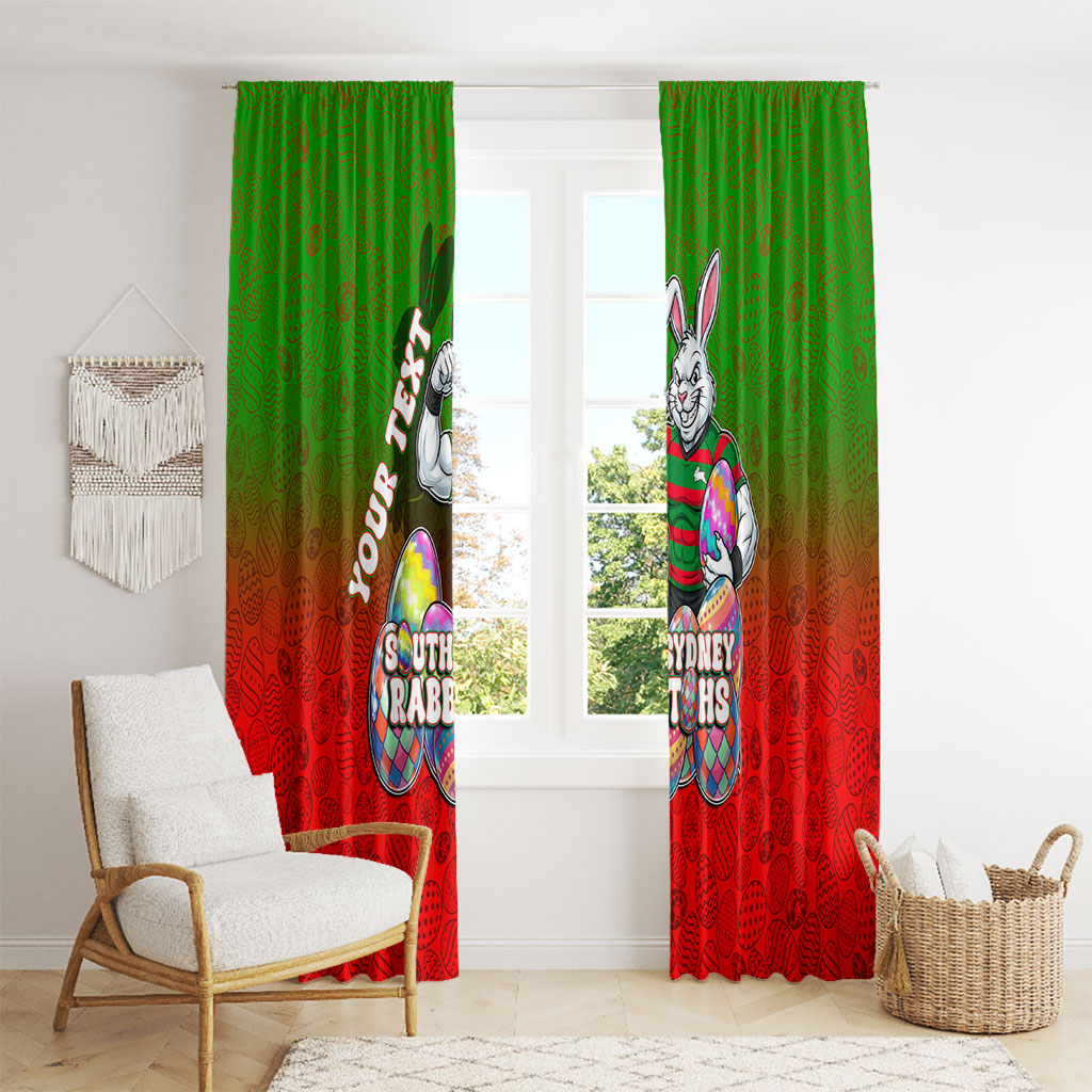 Personalized South Sydney Rabbitohs Window Curtain Easter Mascot - Colorful Eggs Cartoon Style