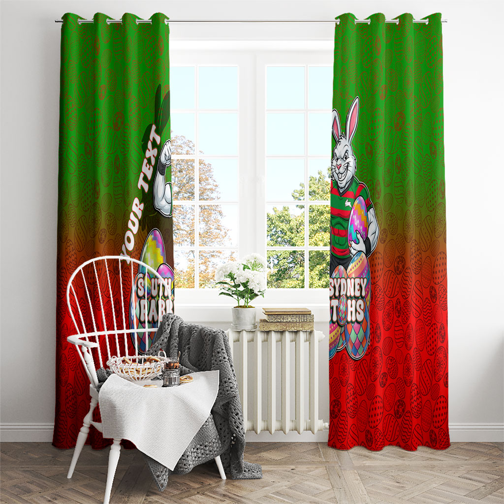 Personalized South Sydney Rabbitohs Window Curtain Easter Mascot - Colorful Eggs Cartoon Style
