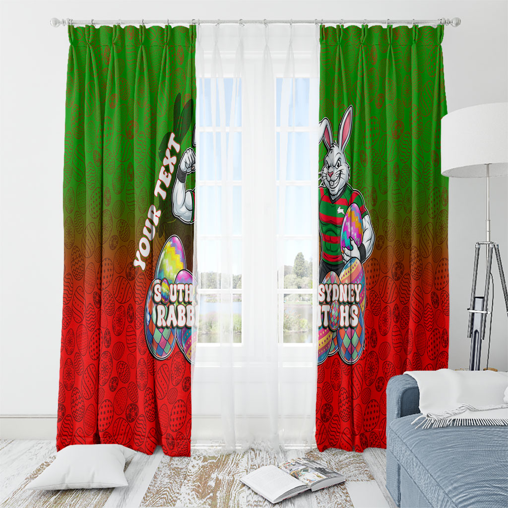 Personalized South Sydney Rabbitohs Window Curtain Easter Mascot - Colorful Eggs Cartoon Style