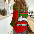 Personalized South Sydney Rabbitohs Women Casual Shirt Easter Mascot - Colorful Eggs Cartoon Style