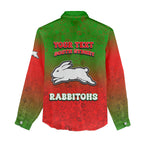 Personalized South Sydney Rabbitohs Women Casual Shirt Easter Mascot - Colorful Eggs Cartoon Style