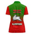 Personalized South Sydney Rabbitohs Women Polo Shirt Easter Mascot - Colorful Eggs Cartoon Style