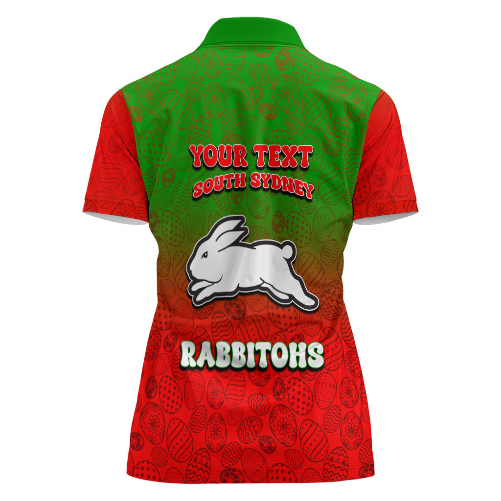 Personalized South Sydney Rabbitohs Women Polo Shirt Easter Mascot - Colorful Eggs Cartoon Style