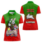 Personalized South Sydney Rabbitohs Women Polo Shirt Easter Mascot - Colorful Eggs Cartoon Style