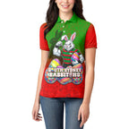 Personalized South Sydney Rabbitohs Women Polo Shirt Easter Mascot - Colorful Eggs Cartoon Style