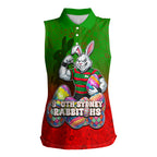 Personalized South Sydney Rabbitohs Women Sleeveless Polo Shirt Easter Mascot - Colorful Eggs Cartoon Style