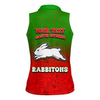 Personalized South Sydney Rabbitohs Women Sleeveless Polo Shirt Easter Mascot - Colorful Eggs Cartoon Style