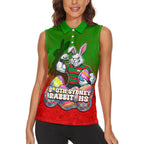 Personalized South Sydney Rabbitohs Women Sleeveless Polo Shirt Easter Mascot - Colorful Eggs Cartoon Style
