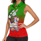 Personalized South Sydney Rabbitohs Women Sleeveless Polo Shirt Easter Mascot - Colorful Eggs Cartoon Style