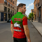 Personalized South Sydney Rabbitohs Zipper Polo Shirt Easter Mascot - Colorful Eggs Cartoon Style