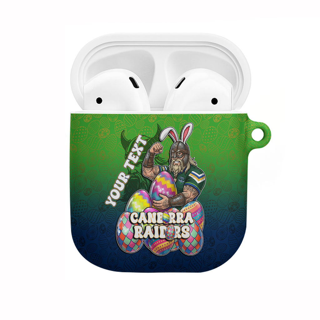 Personalized Canberra Raiders AirPods Case Easter Mascot - Colorful Eggs Cartoon Style