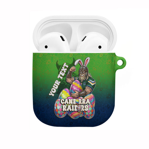 Personalized Canberra Raiders AirPods Case Easter Mascot - Colorful Eggs Cartoon Style