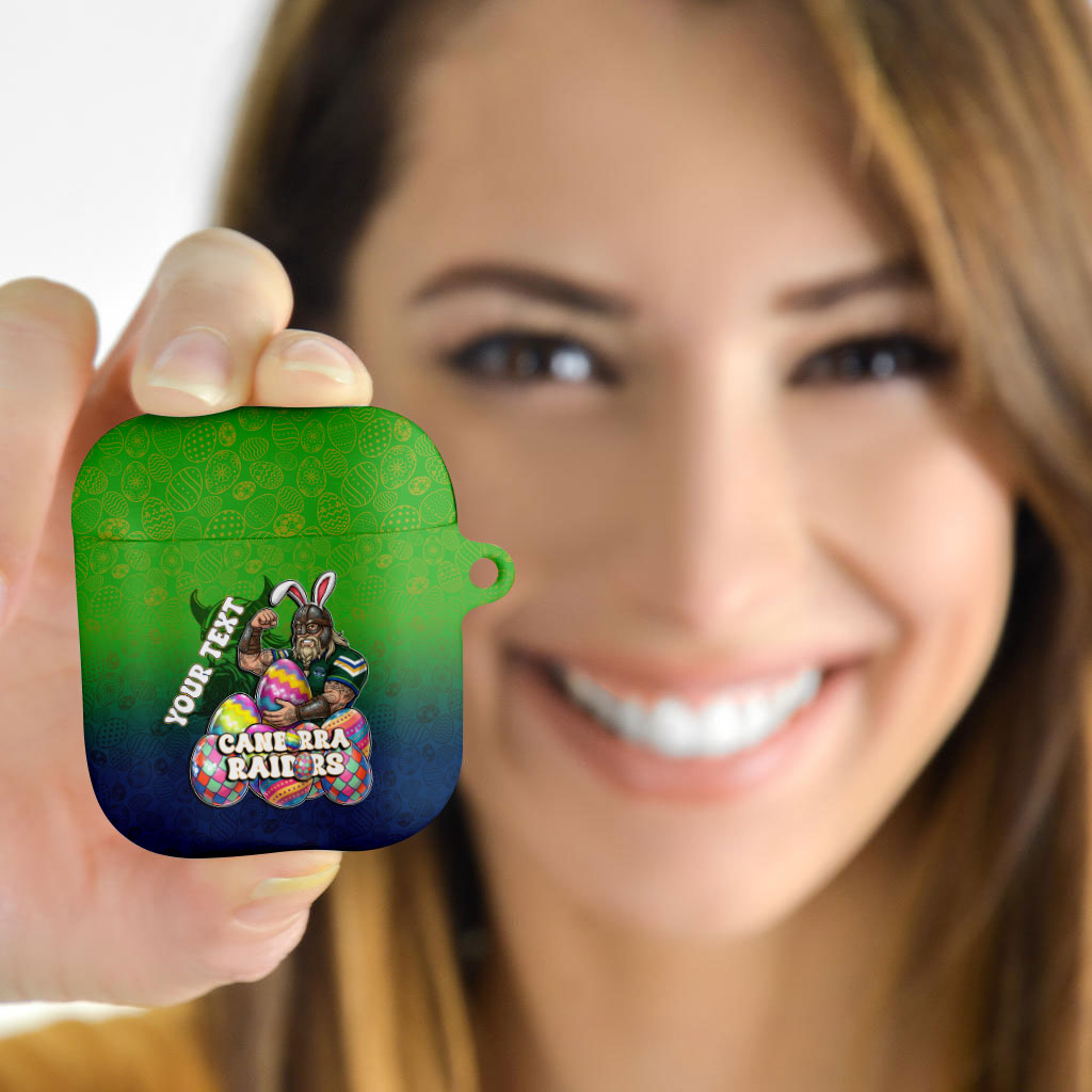 Personalized Canberra Raiders AirPods Case Easter Mascot - Colorful Eggs Cartoon Style
