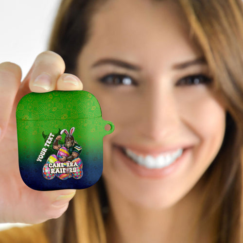 Personalized Canberra Raiders AirPods Case Easter Mascot - Colorful Eggs Cartoon Style