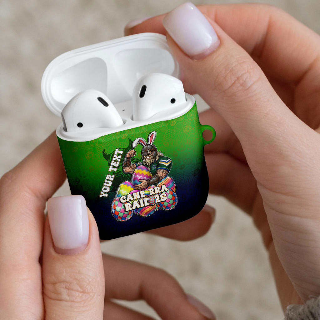 Personalized Canberra Raiders AirPods Case Easter Mascot - Colorful Eggs Cartoon Style