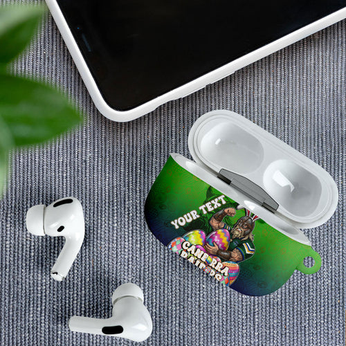 Personalized Canberra Raiders AirPods Case Easter Mascot - Colorful Eggs Cartoon Style