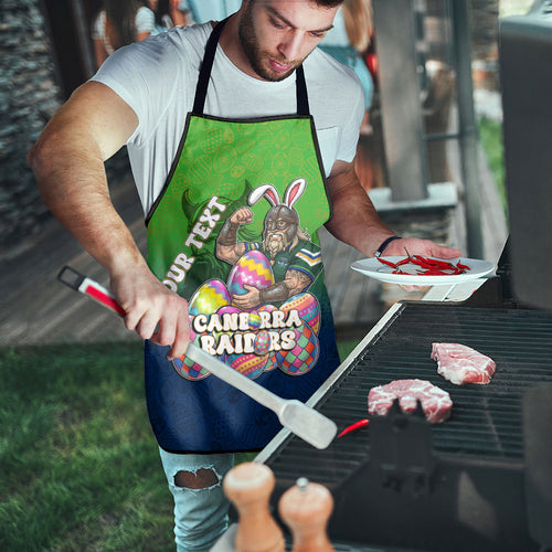 Personalized Canberra Raiders Apron Easter Mascot - Colorful Eggs Cartoon Style