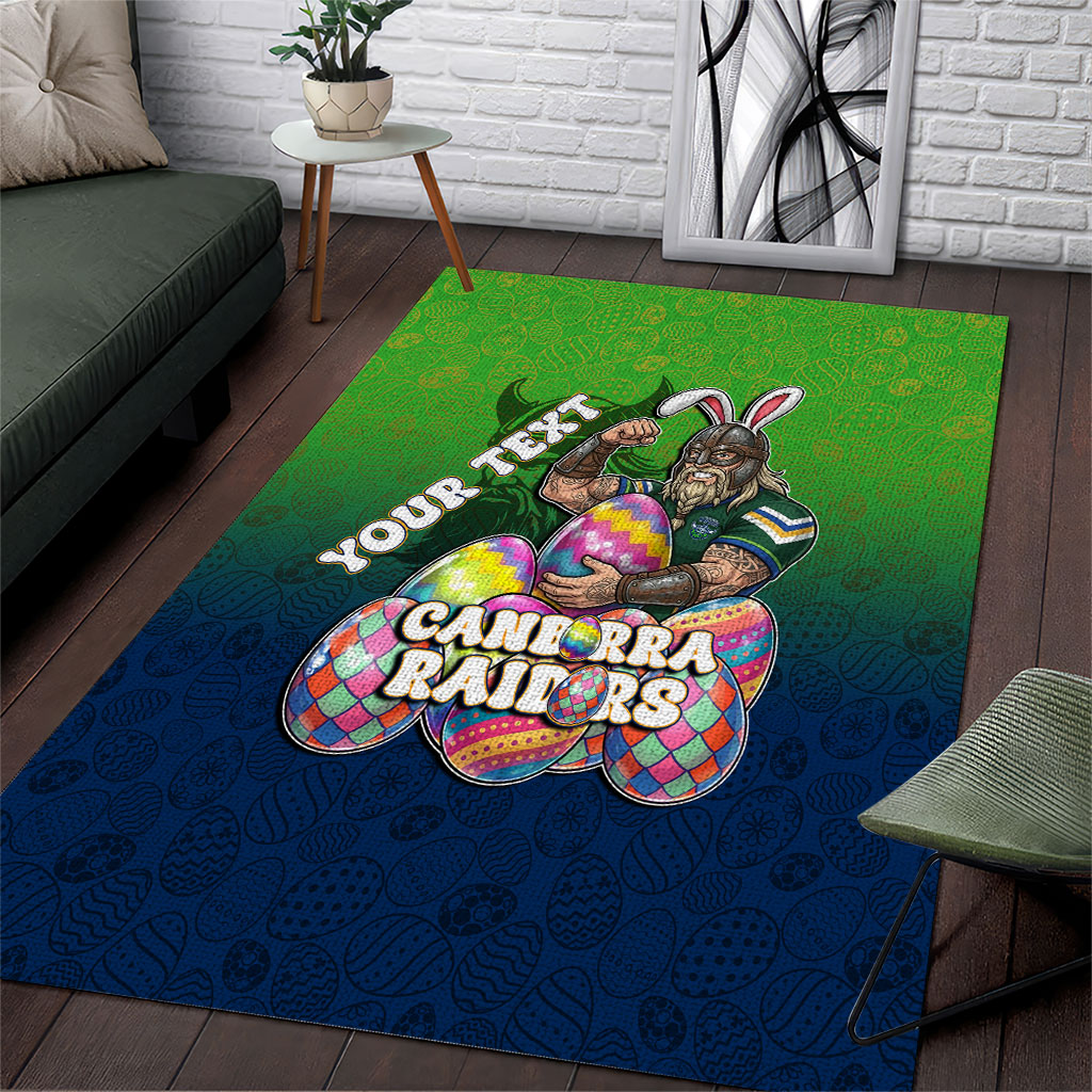 Personalized Canberra Raiders Area Rug Easter Mascot - Colorful Eggs Cartoon Style