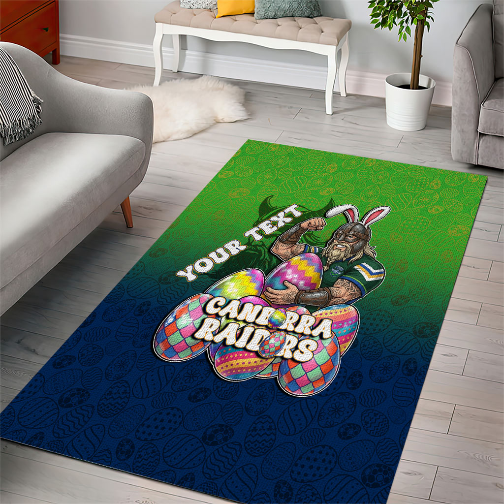 Personalized Canberra Raiders Area Rug Easter Mascot - Colorful Eggs Cartoon Style