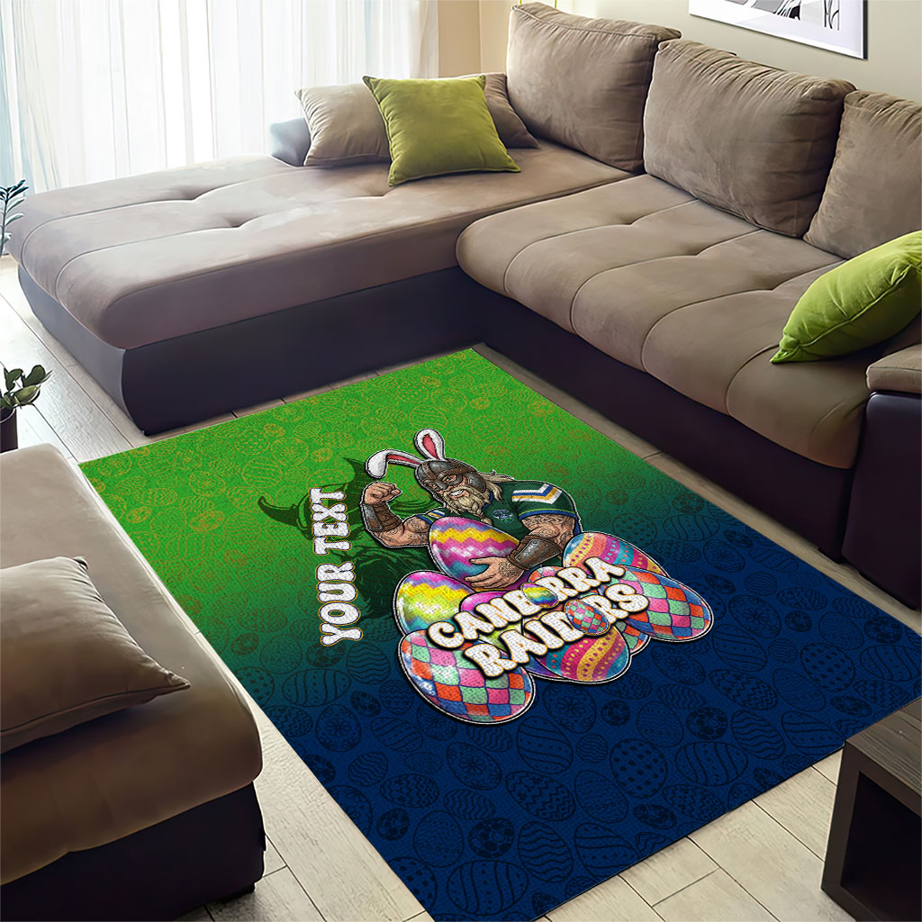 Personalized Canberra Raiders Area Rug Easter Mascot - Colorful Eggs Cartoon Style