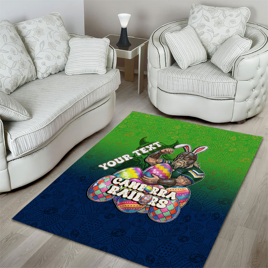 Personalized Canberra Raiders Area Rug Easter Mascot - Colorful Eggs Cartoon Style