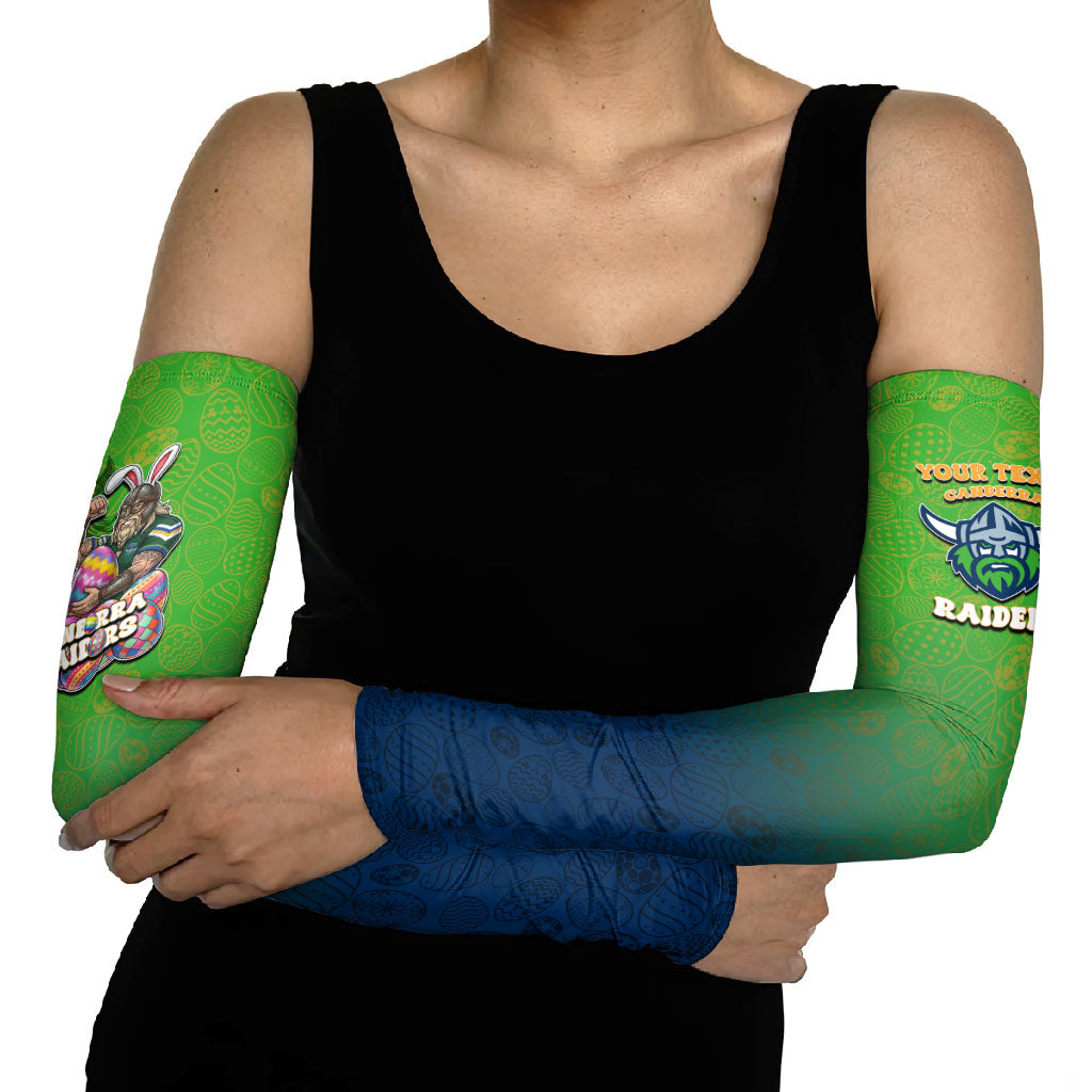Personalized Canberra Raiders Arm Sleeves Easter Mascot - Colorful Eggs Cartoon Style