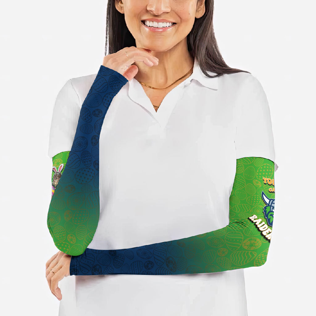 Personalized Canberra Raiders Arm Sleeves Easter Mascot - Colorful Eggs Cartoon Style