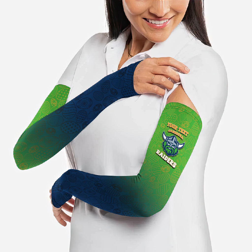 Personalized Canberra Raiders Arm Sleeves Easter Mascot - Colorful Eggs Cartoon Style