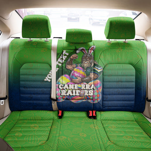 Personalized Canberra Raiders Back Car Seat Cover Easter Mascot - Colorful Eggs Cartoon Style
